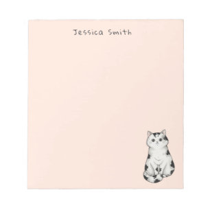 Cute whimsical Black and white Cat Pink Notepad