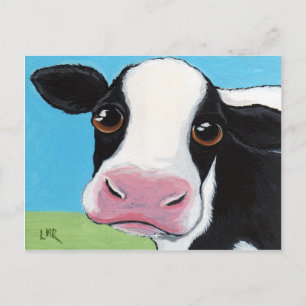 Cute Whimsical Black & White Cow Postcard