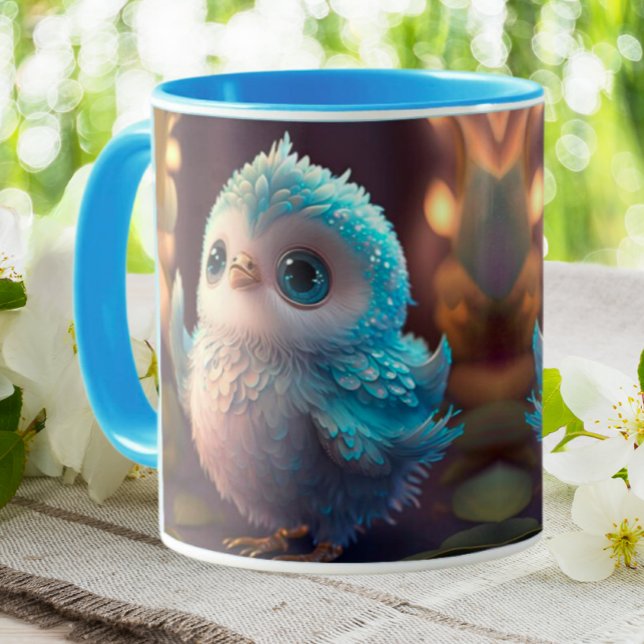 Cute Whimsical Blue Bird Owl Mug (Creator Uploaded)