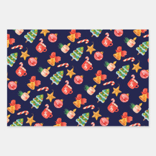 Cute whimsical blue Christmas set of 3 Wrapping Paper Sheet