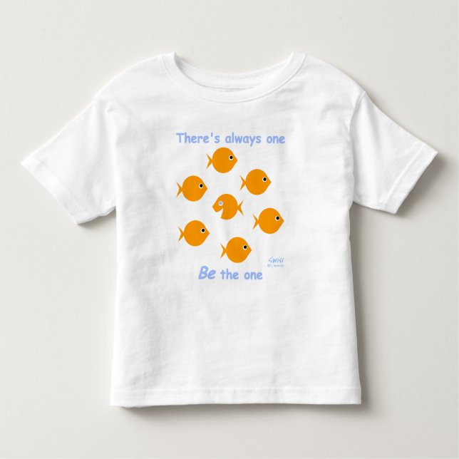 Cute Whimsical Blue-Eyed Little Baby Goldfish Toddler T-Shirt (Front)