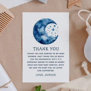 Cute whimsical blue moon celestial baby shower thank you card