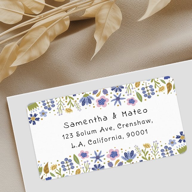 Cute Whimsical Blue Spring Flowers Return Address Label (Creator Uploaded)
