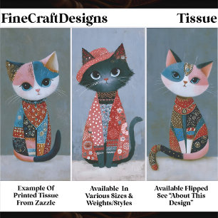 Cute Whimsical Boho Cat Set, Pastel EV6R Decoupage Tissue Paper