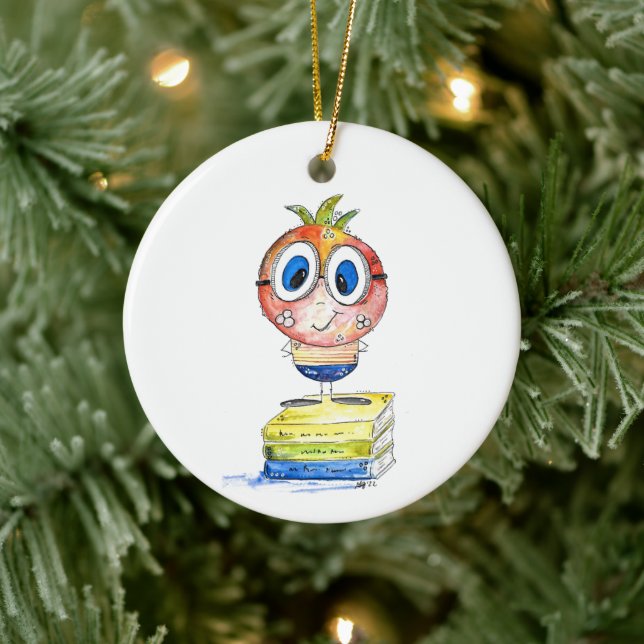 Cute whimsical Book Nerd Ceramic Tree Decoration (Tree)