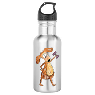 Cute Whimsical Brown Dog Lifting Weights 532 Ml Water Bottle