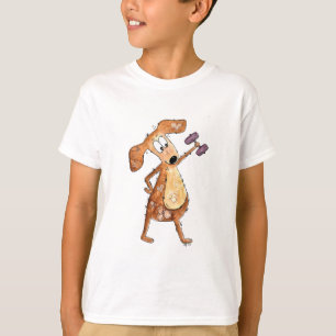 Cute Whimsical Brown Dog Lifting Weights T-Shirt