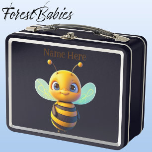 Cute Whimsical BumbleBee Insect Cartoon Graphic Metal Lunch Box