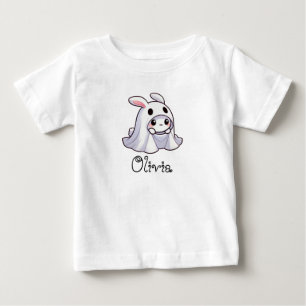 Cute,Whimsical Bunny Ghost, Custom Name, Halloween Baby T-Shirt
