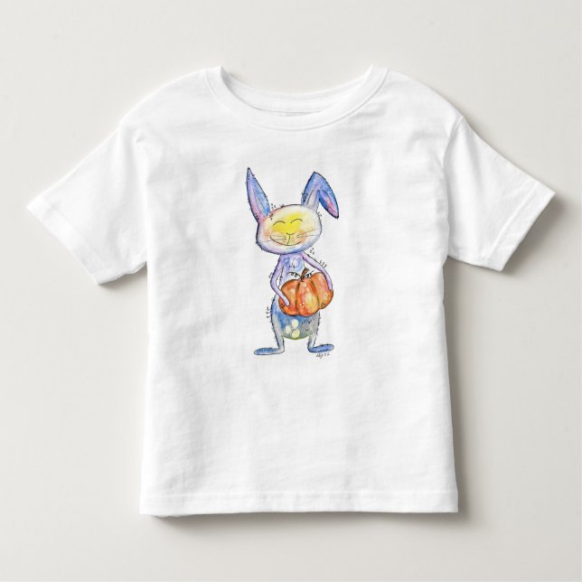 Cute Whimsical Bunny Holding a Pumpkin Toddler T-Shirt (Front)