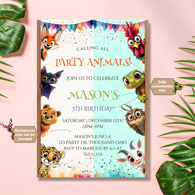 Cute Whimsical Calling All Party Animals Birthday Invitation (Creator Uploaded)