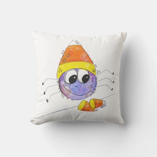 Cute Whimsical Candy Corn Spider Cushion (Front)