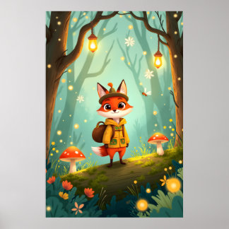 Cute Whimsical Cartoon Fox Poster