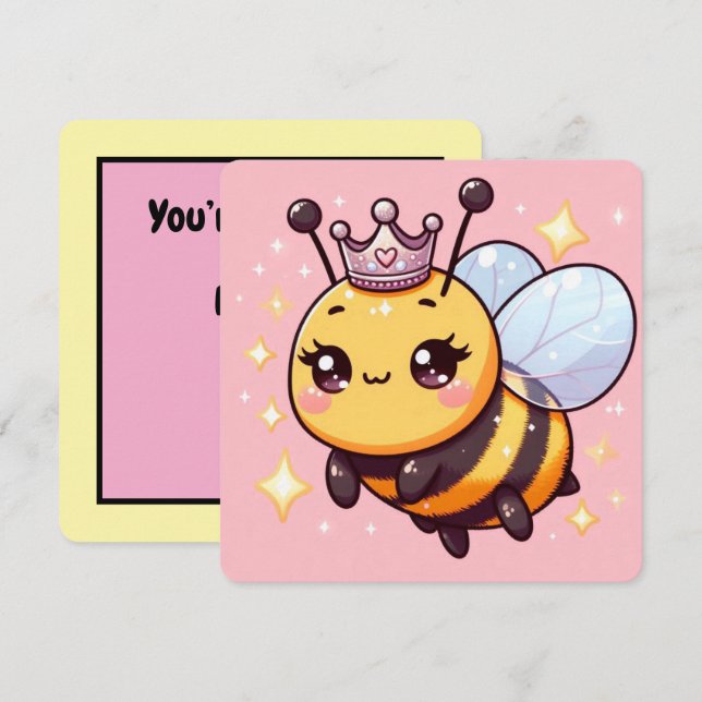 Cute Whimsical Cartoon Queen Bee Invitation (Front/Back)