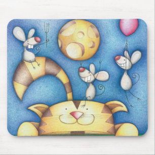 Cute Whimsical Cat and Mouse Moon Art Pad