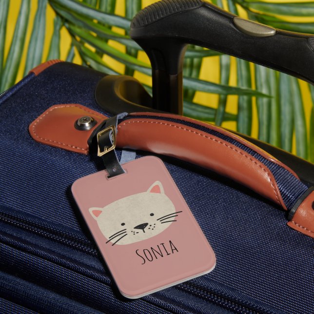 Cute Whimsical Cat Face Luggage Tag (Front Insitu 1)