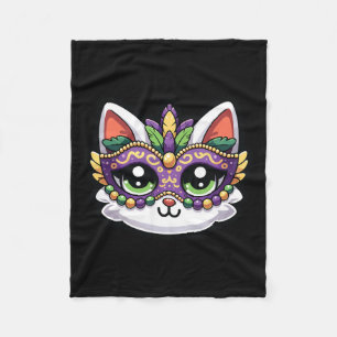 Cute Whimsical Cat In Festive Mardi Gras Mask  Fleece Blanket