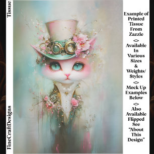 Cute Whimsical Cat in Steampunk Hat EE8R Decoupage Tissue Paper