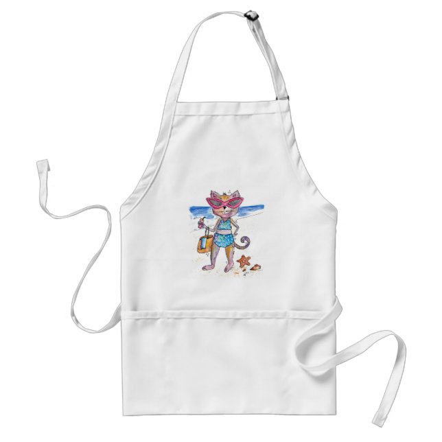 Cute Whimsical Cat on the Beach Standard Apron (Front)