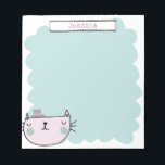 Cute Whimsical Cat Pastel Teal Lilac Custom Name Notepad<br><div class="desc">This cute notepad features a whimsical cat illustration in pastel pink and teal blue. Personalise it with your name. Great gift idea!</div>