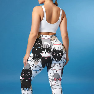 Cute Whimsical Cat Pattern Leggings