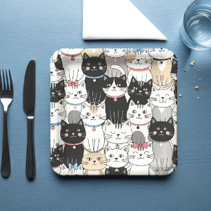 Cute Whimsical Cat Pattern Paper Plate