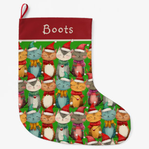 Cute Whimsical Cat Pattern Pet Large Christmas Stocking