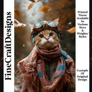 Cute Whimsical Cat Steampunk Goggles S5 Decoupage Tissue Paper