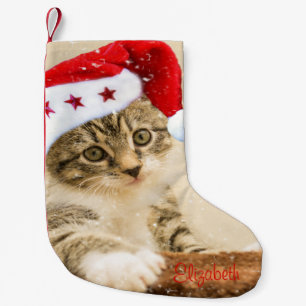 Cute Whimsical Cat With Santa Hat Small Christmas Stocking
