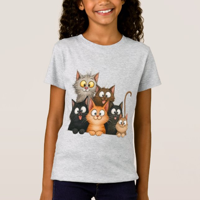 Cute Whimsical Cats T-Shirt (Front)