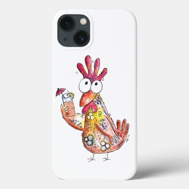 Cute Whimsical Chicken with Tropical Drink Case-Mate iPhone Case (Back)