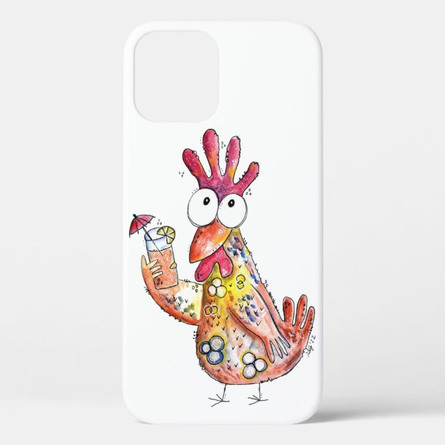 Cute Whimsical Chicken with Tropical Drink Case-Mate iPhone Case (Back)