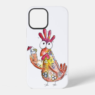 Cute Whimsical Chicken with Tropical Drink iPhone 12 Case