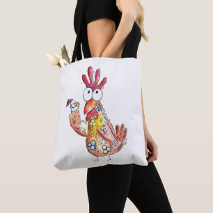 Cute Whimsical Chicken with Tropical Drink Tote Bag