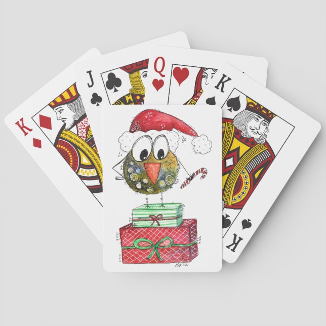 Cute Whimsical Christmas Bird Playing Cards (Back)