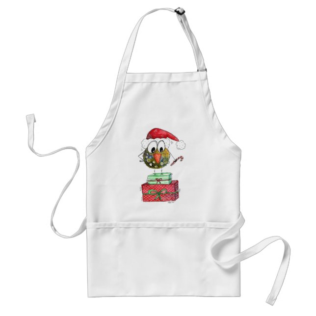 Cute Whimsical Christmas Bird Standard Apron (Front)