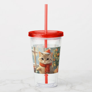 Cute Whimsical Christmas cat Acrylic Tumbler