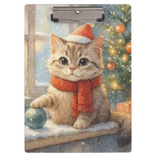 Cute Whimsical Christmas cat Clipboard