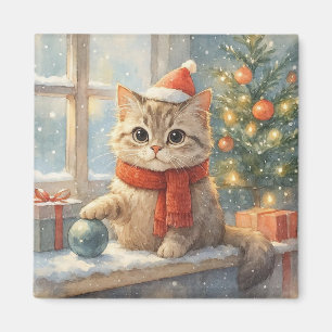 Cute Whimsical Christmas cat Magnet