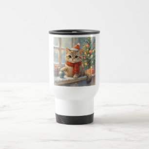 Cute Whimsical Christmas cat Travel Mug