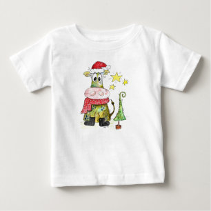 Cute Whimsical Christmas Cow Baby T-Shirt