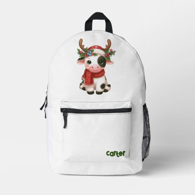 cute/whimsical Christmas cow Printed Backpack (Front)
