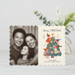 Cute Whimsical Christmas Elves and Tree Family  Card