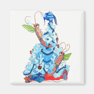 Cute Whimsical Christmas Fairy Shrimp and Tree Magnet