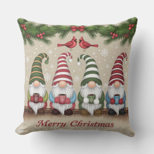 Cute whimsical Christmas Gnomes and Cardinals  Cushion