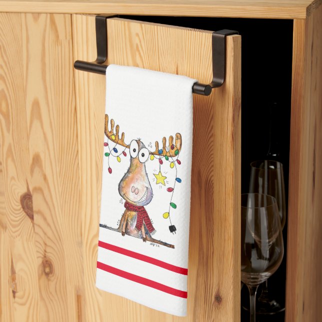 Cute Whimsical Christmas Moose Tea Towel (Thirds Fold)