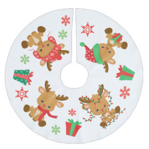 Cute Whimsical Christmas Reindeer Brushed Polyester Tree Skirt