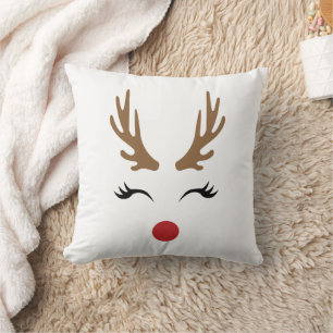Cute Whimsical Christmas Smiling Reindeer Face Cushion