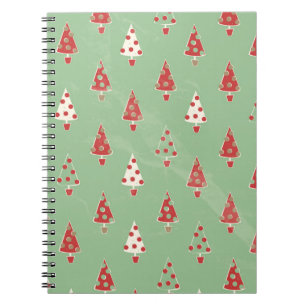 Cute Whimsical Christmas Tree Pattern Spiral Notebook