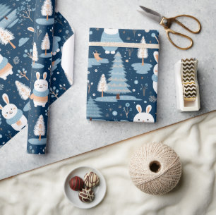 Cute Whimsical Christmas Winter Bunny Wrapping Paper